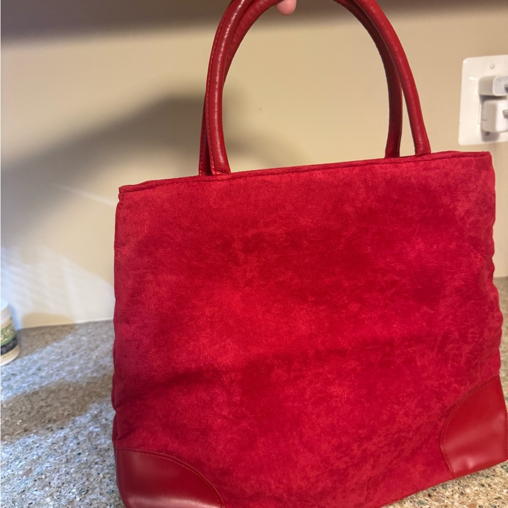 Elegant Red Suede Tote Bag